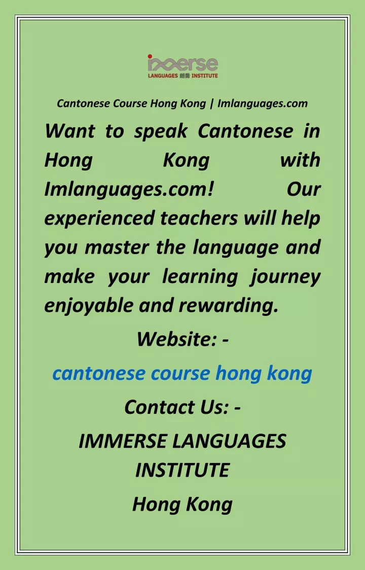 cantonese course hong kong imlanguages com want