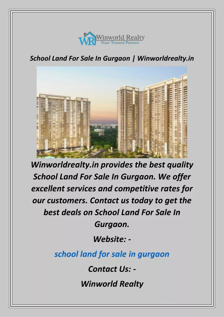 school land for sale in gurgaon winworldrealty in