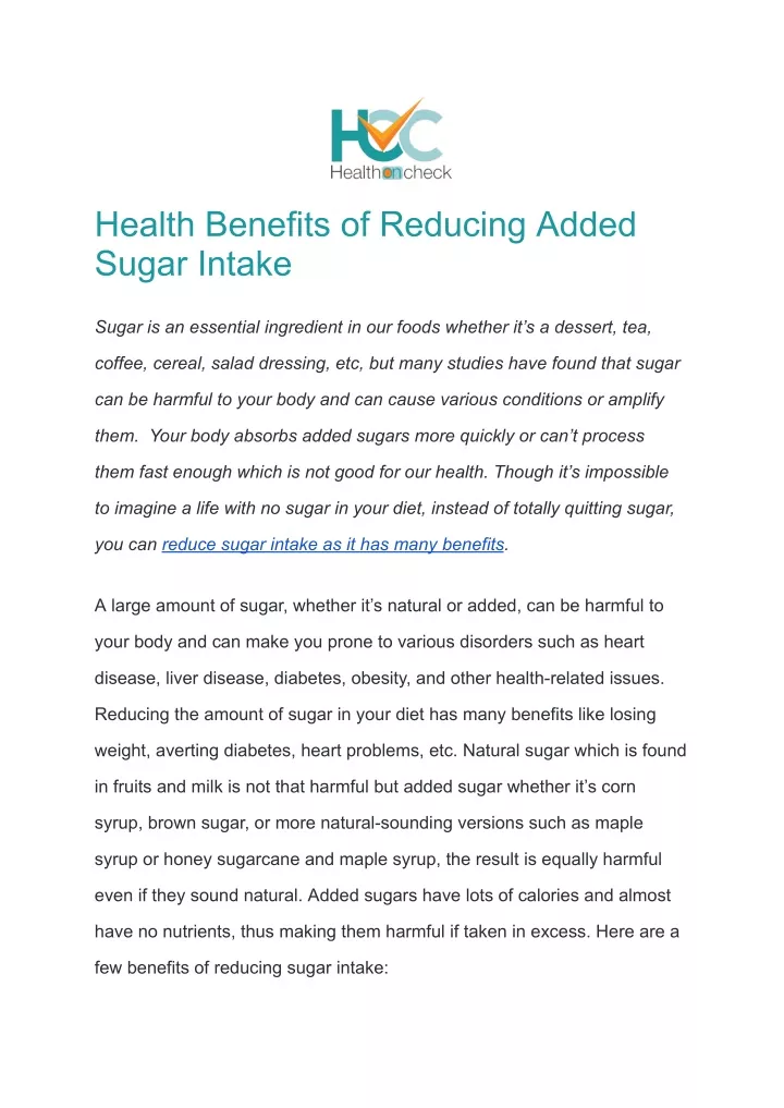 health benefits of reducing added sugar intake