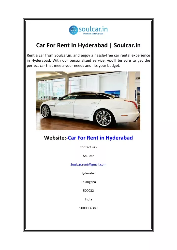 car for rent in hyderabad soulcar in