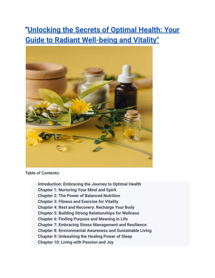 Ppt Unlocking The Secrets Of Optimal Health Your Guide To Radiant Well Being And Vitality 9763