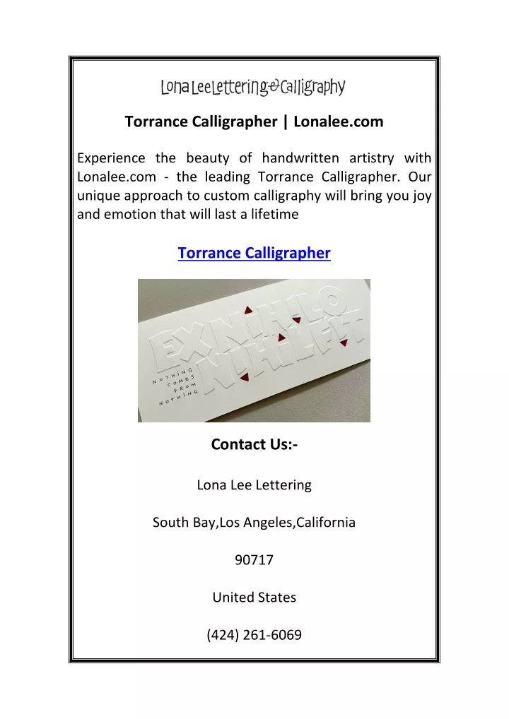 torrance calligrapher lonalee com