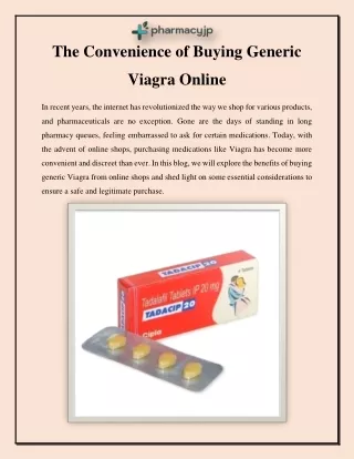 The Convenience of Buying Generic Viagra Online