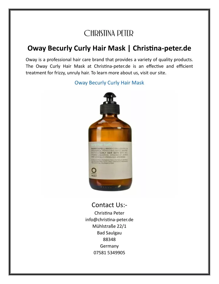 oway becurly curly hair mask christina peter de