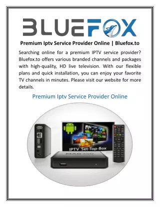 Premium Iptv Service Provider Online  Bluefox.to