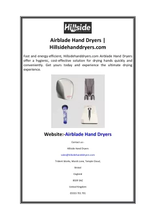 Airblade Hand Dryers Hillsidehanddryers.com