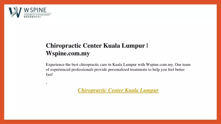 chiropractic center kuala lumpur wspine