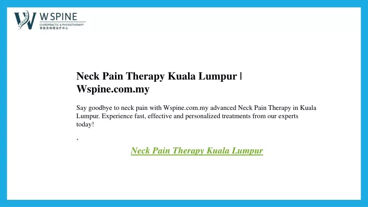 neck pain therapy kuala lumpur wspine