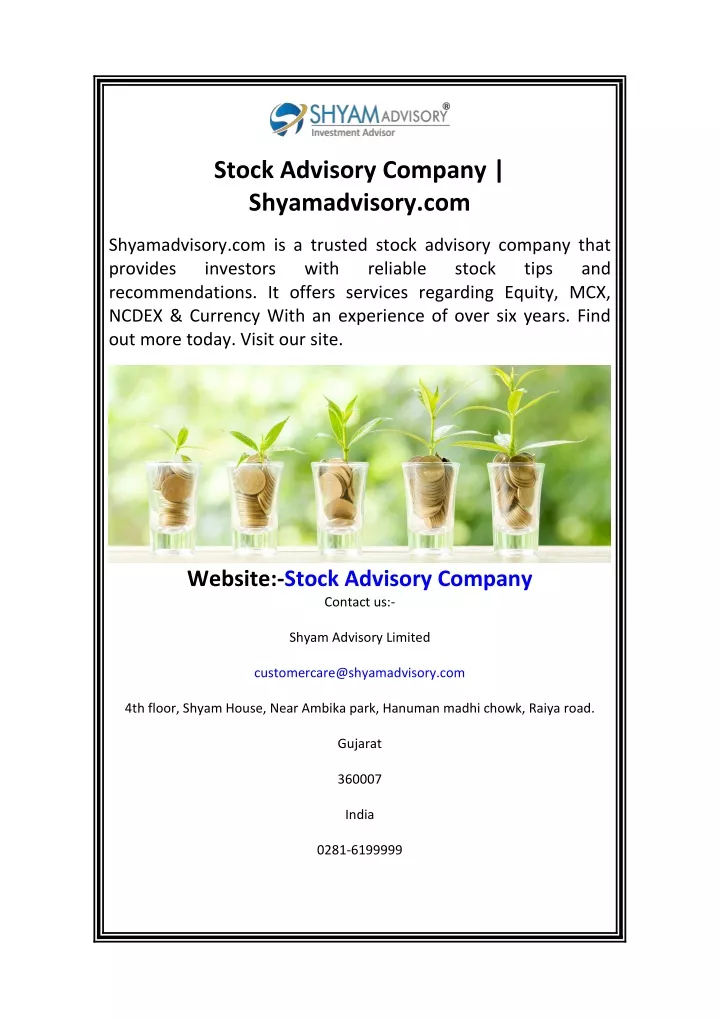 stock advisory company shyamadvisory com