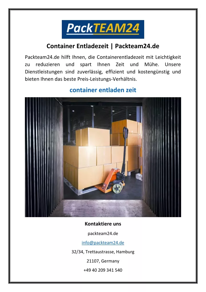 container entladezeit packteam24 de