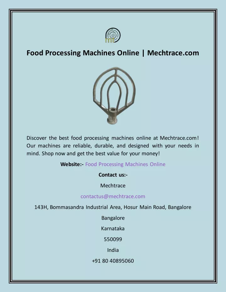 food processing machines online mechtrace com