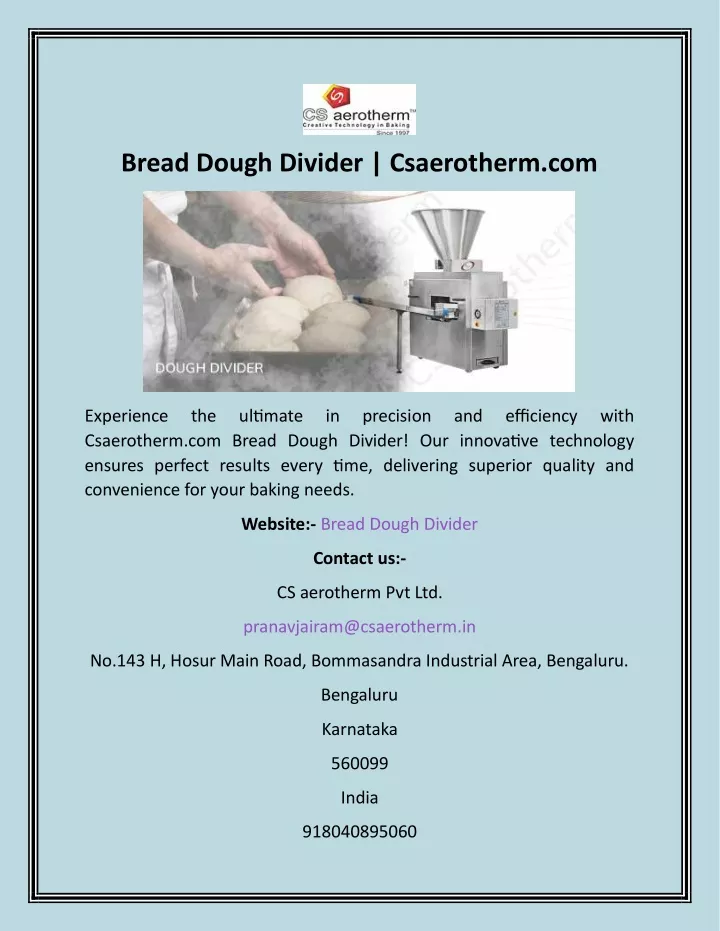 bread dough divider csaerotherm com