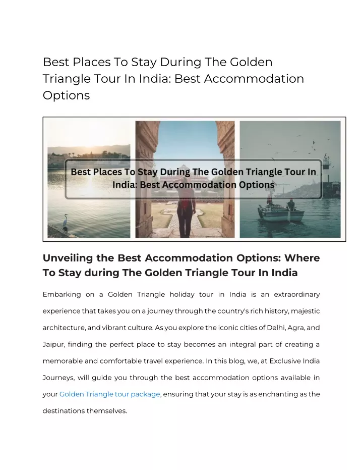 best places to stay during the golden triangle