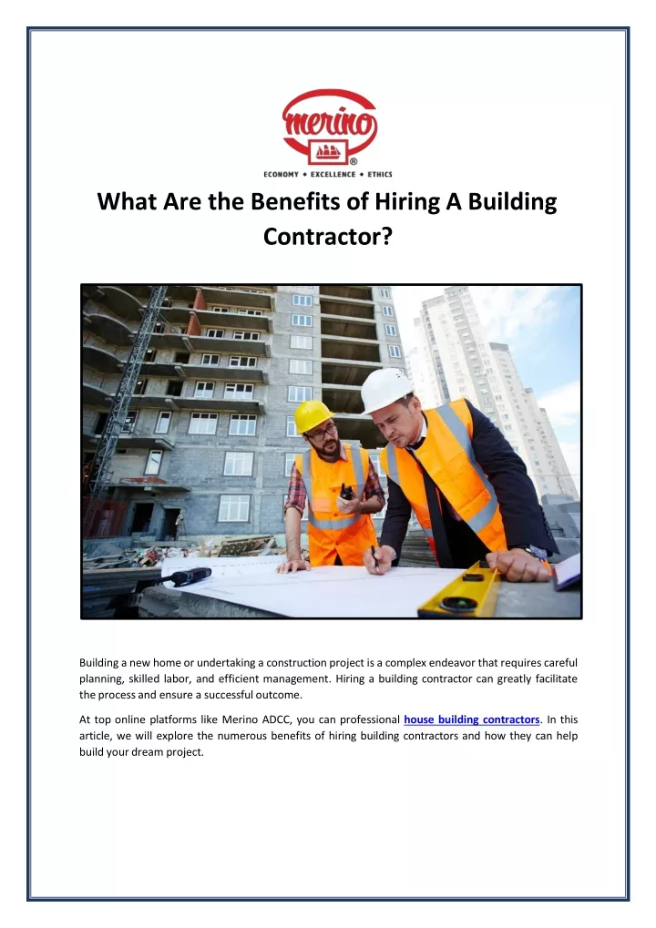 what are the benefits of hiring a building contractor