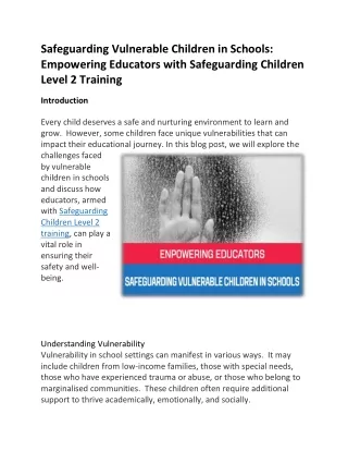 Safeguarding Vulnerable Children in Schools