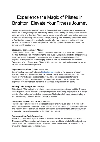 Experience the Magic of Pilates in Brighton_ Elevate Your Fitness Journey