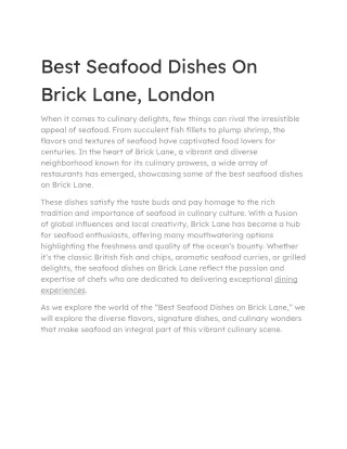 Best Seafood Dishes On Brick Lane, London