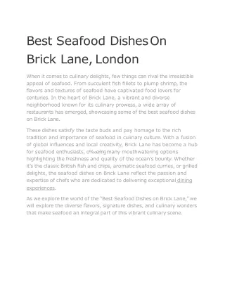 Best Seafood Dishes On Brick Lane, London