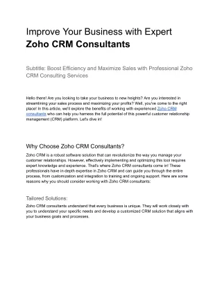 Improve Your Business with Expert Zoho CRM Consultants