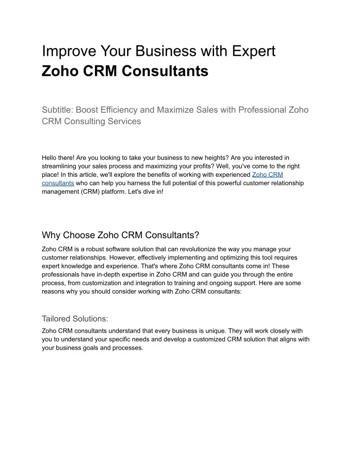 improve your business with expert zoho