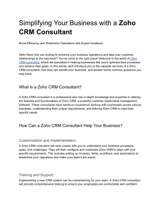 Simplifying Your Business with a Zoho CRM Consultant