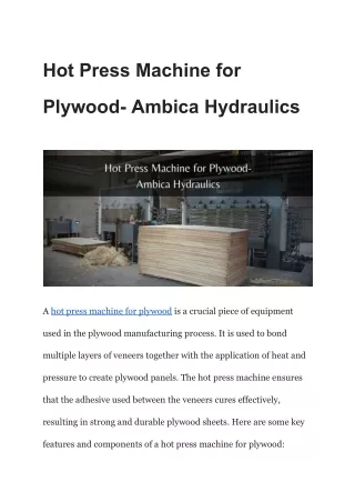 Hot Press Machine for Plywood- Ambica Hydraulics