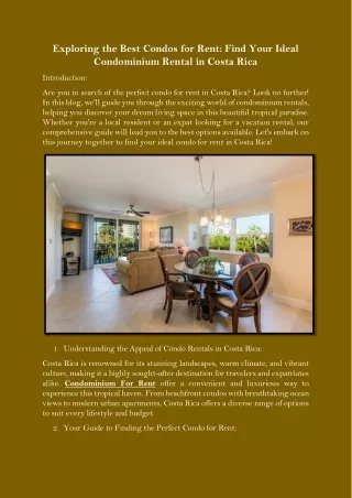 Exploring the Best Condos for Rent Find Your Ideal Condominium Rental in Costa Rica