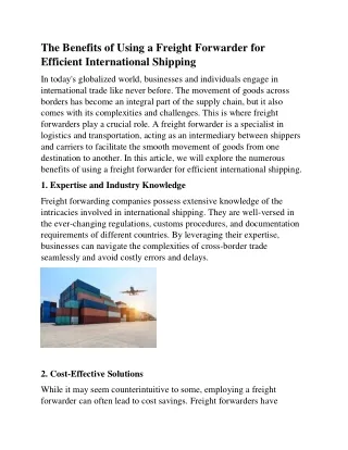 The Benefits of Using a Freight Forwarder for Efficient International Shipping