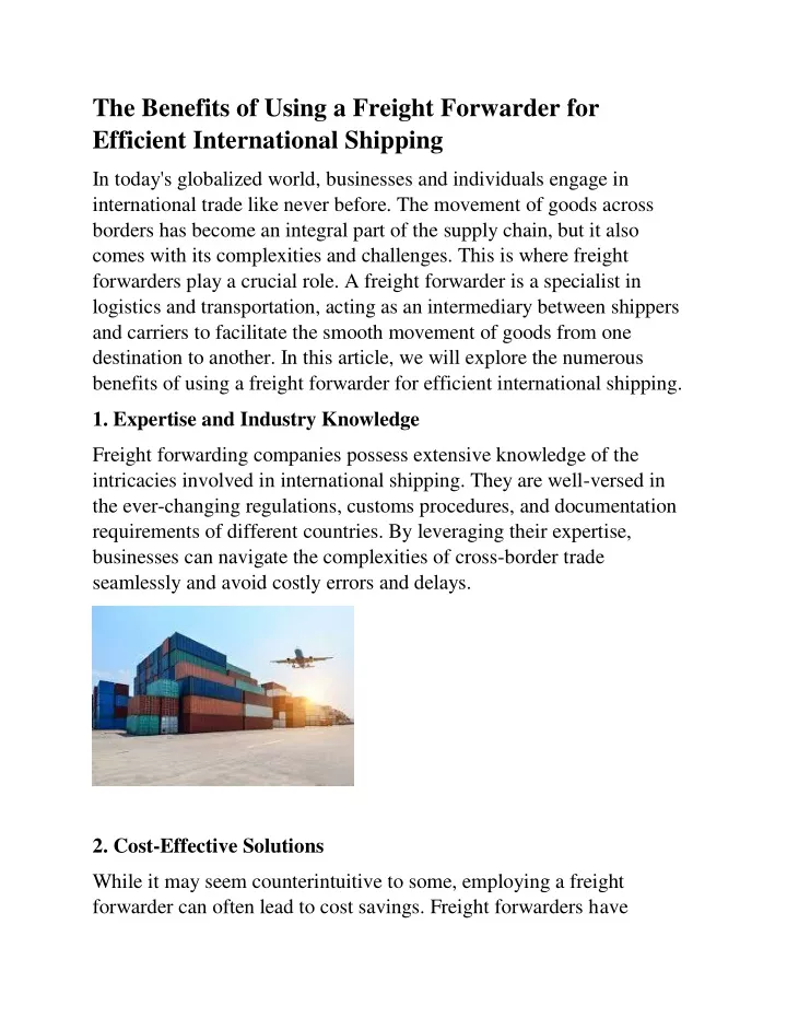 the benefits of using a freight forwarder