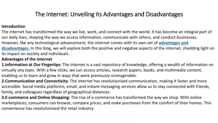 the internet unveiling its advantages and disadvantages