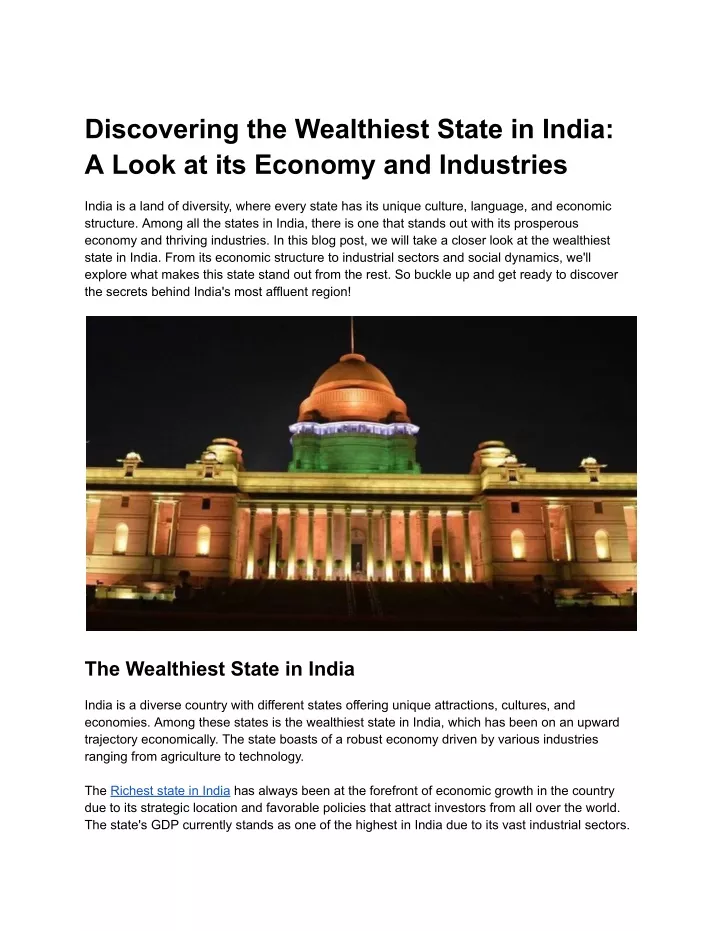 discovering the wealthiest state in india a look