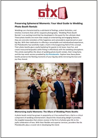 Preserving Ephemeral Moments: Your Ideal Guide to Wedding Photo Booth Rentals
