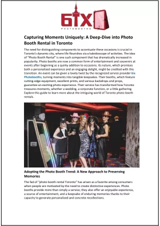 Capturing Moments Uniquely: A Deep-Dive into Photo Booth Rental in Toronto