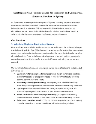 Electroplex_ Your Premier Source for Industrial and Commercial Electrical Services in Sydney