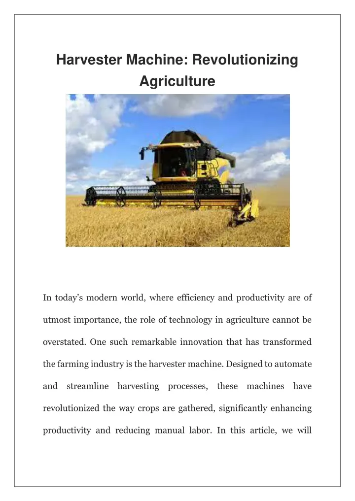 harvester machine revolutionizing agriculture