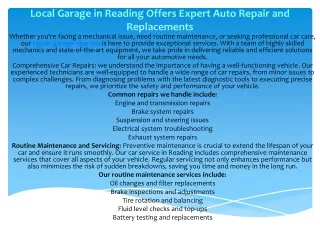 Local Garage in Reading Offers Expert Auto Repair and Replacements