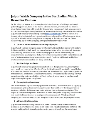 Jaipur Watch Company Is the Best Indian Watch Brand for Fashion