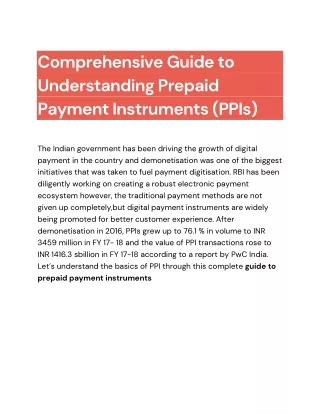 Comprehensive Guide to Understanding Prepaid Payment Instruments (PPIs)