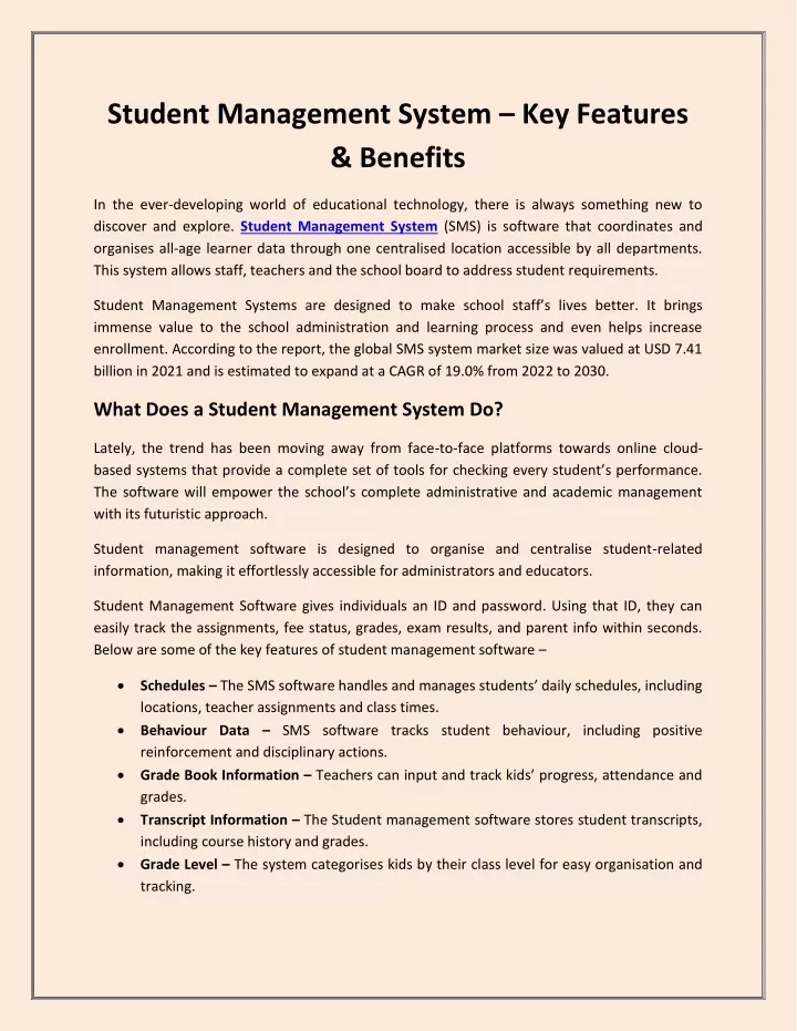 student management system key features benefits