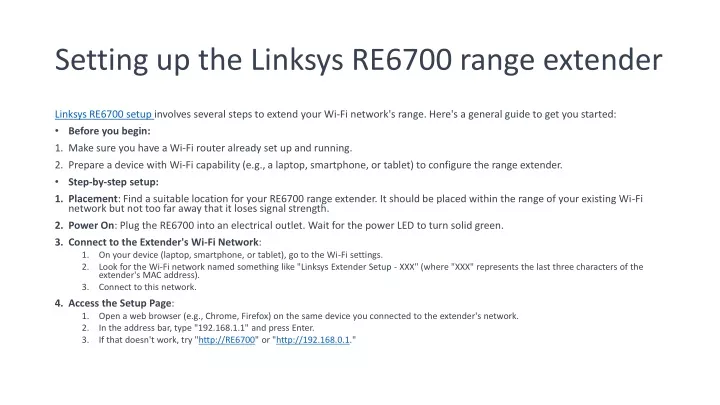 setting up the linksys re6700 range extender