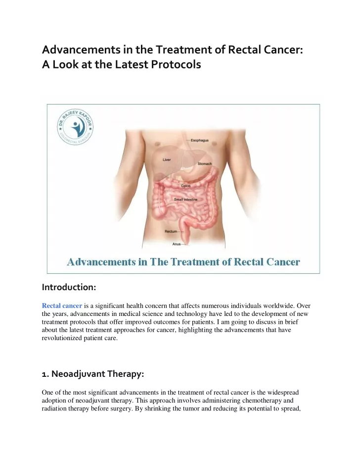 advancements in the treatment of rectal cancer