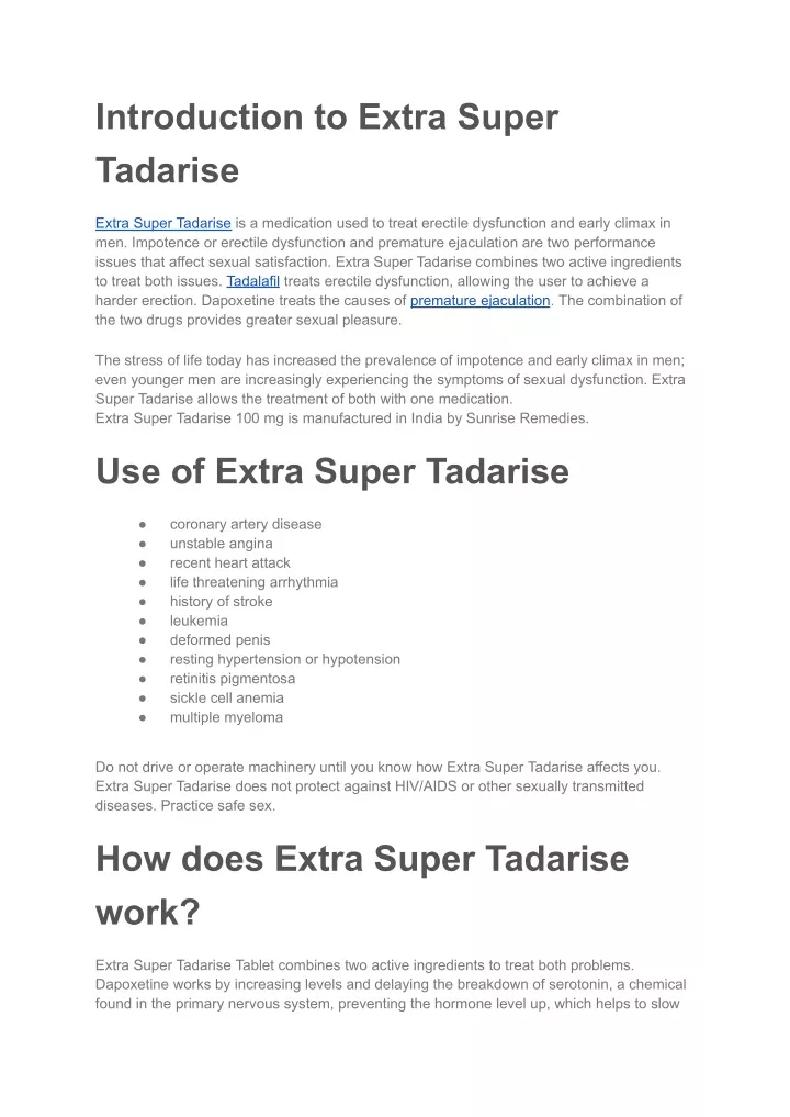 introduction to extra super tadarise