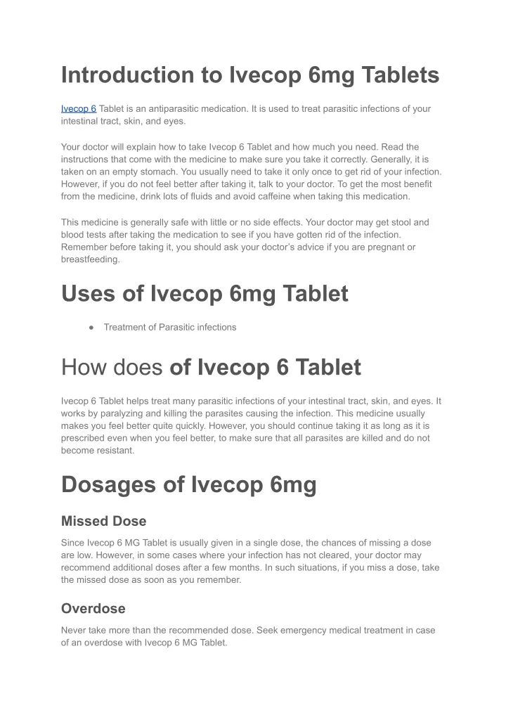 introduction to ivecop 6mg tablets