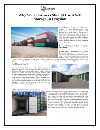 Why Your Business Should Use A Self Storage In Croydon