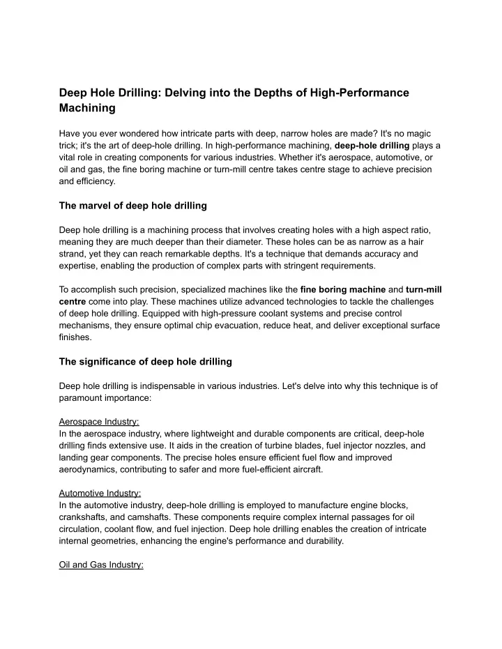 Ppt Deep Hole Drilling Delving Into The Depths Of High Performance