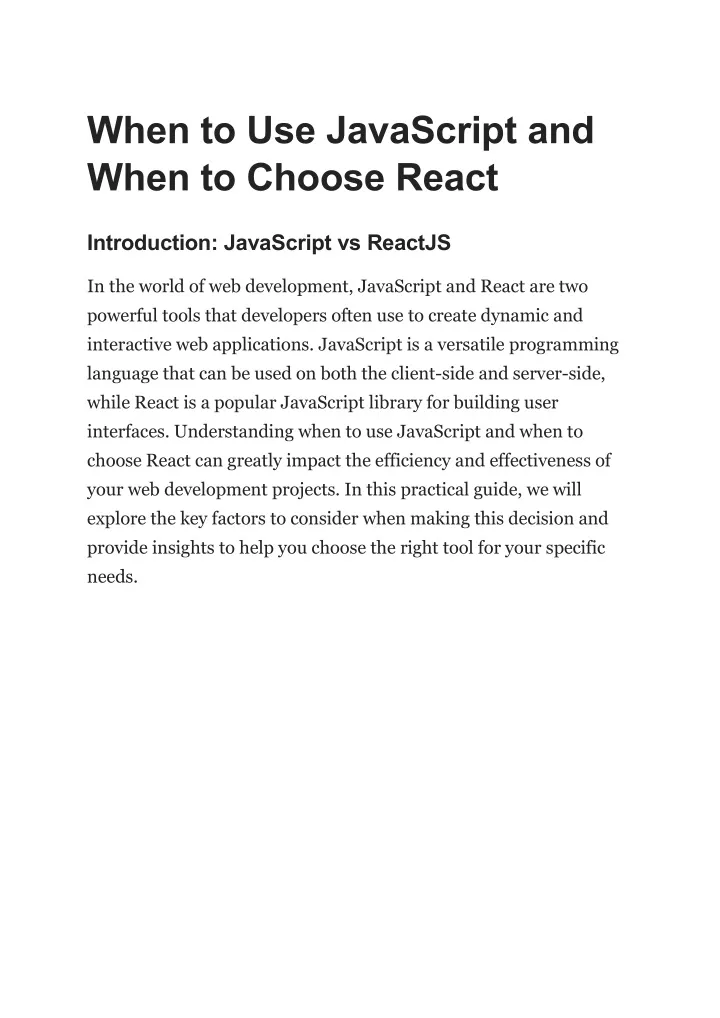 when to use javascript and when to choose react