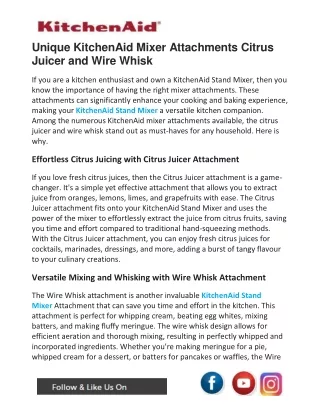 Unique KitchenAid Mixer Attachments Citrus Juicer and Wire Whisk