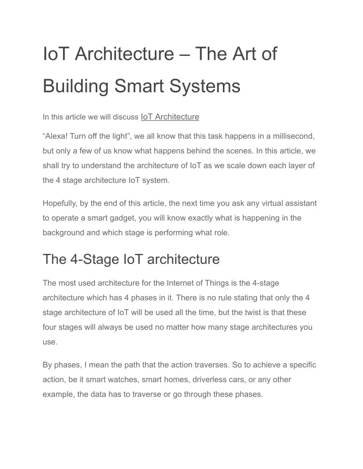 iot architecture the art of