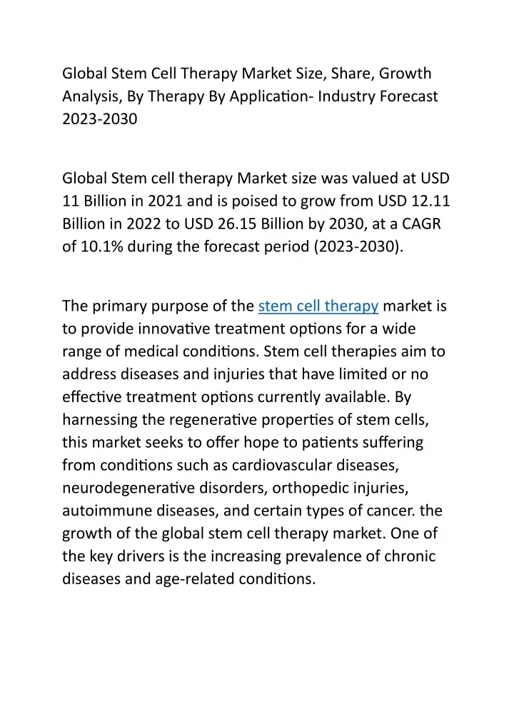 global stem cell therapy market size share growth