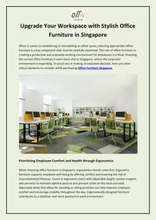 Upgrade Your Workspace with Stylish Office Furniture in Singapore